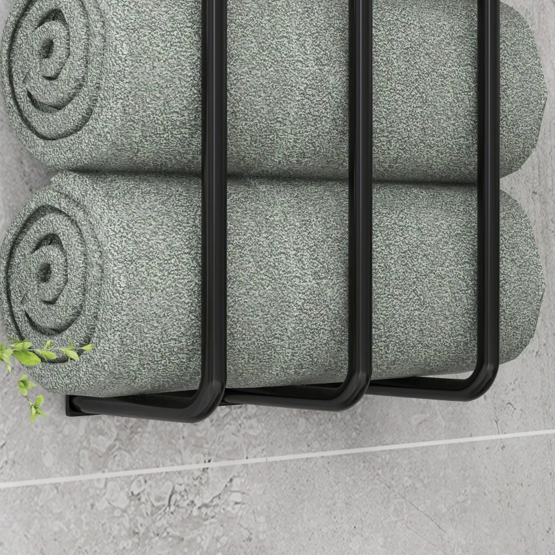 HOMCOM Toallero de Pared con 3 Barras y Marco de Metal Soporte de Toallas para Hotel 21x12x74 cm Negro
