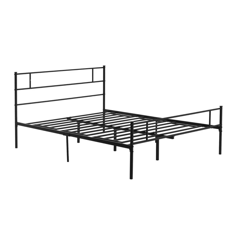 HOMCOM King Metal Bed Frame Solid Bedstead Base with Headboard and Footboard, Metal Slat Support and Underbed Storage Space, Bedroom Furniture, Black