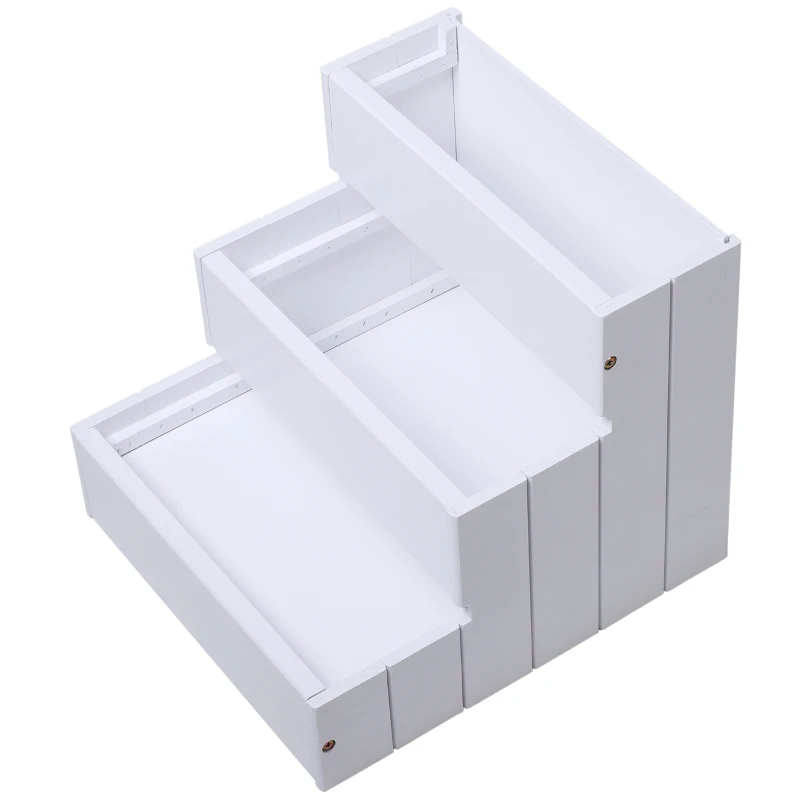 PawHut Hundetreppe 3 Stufen Katzentreppe Haustiertreppe Hundetreppe für Hunde und Katzen Tiertreppe Einstiegshilfe mit Teppich Stauraum für Sofa Bett Tannenholz Weiß 40,5 x 44,5 x 38 cm