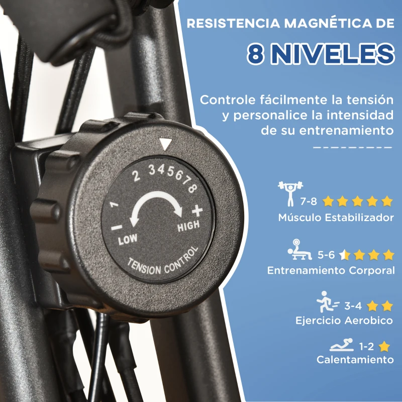 HOMCOM Bicicleta Estática Plegable Regulable en Altura Resistencia Magnética Ajustable Bici Estática con Pantalla LCD y Asiento con Respaldo Sensor de Pulso Carga 120 kg para Casa 105x48x118 cm Negro