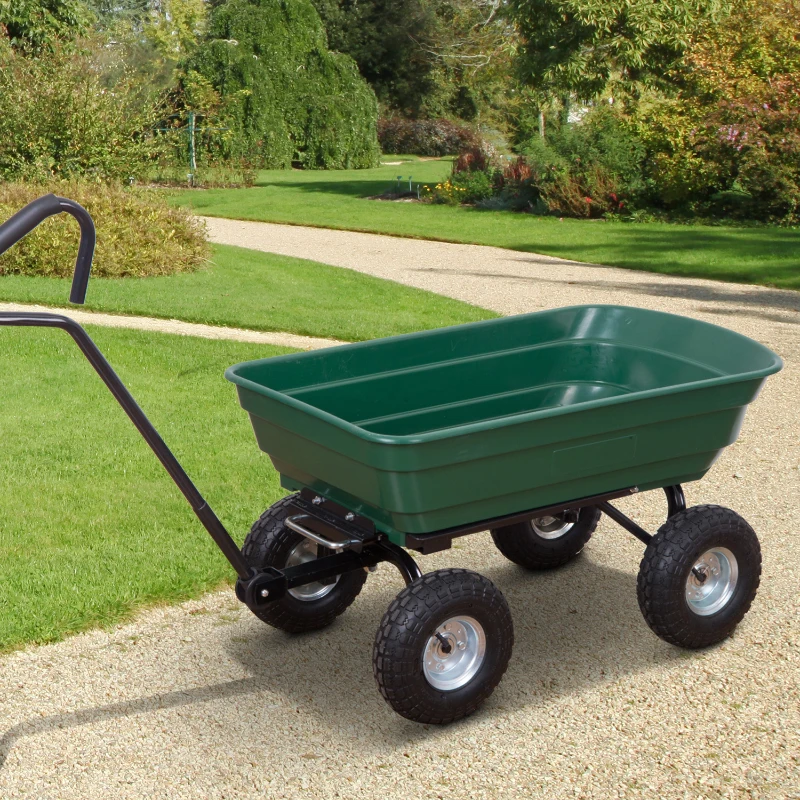 Outsunny 2 en 1 chariot de jardin à main et remorque benne basculante charge max. 200 Kg vert