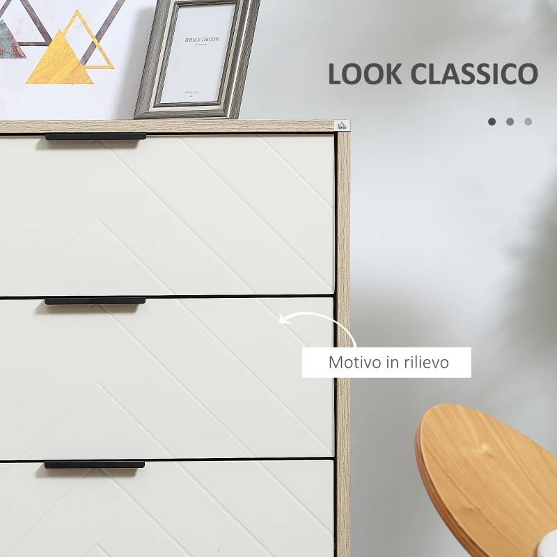 HOMCOM Credenza Moderna a Base Rialzata con 3 Cassetti e 3 Ripiani Aperti in MDF, Truciolato e Acciaio, 100x40x79.5 cm