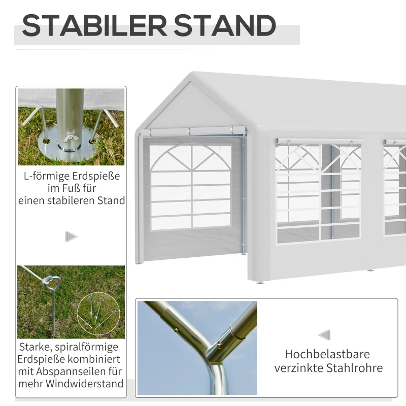 Outsunny Pavillon Partyzelt  3x6m Garten Festzelt Gartenpavillon mit 4 Seitenwänden Fenster Polyester+Metall Weiß