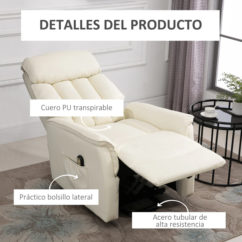 HOMCOM Sillón Levanta Personas Silla Reclinable Elevador con Reposapiés Mando a Distancia Reclinación 145° 80x94x104 cm Crema