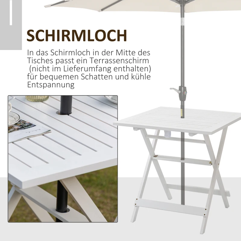 Outsunny Klapptisch Garten Beistelltisch Terrassentisch aus Pappelholz  Gartentisch mit Ø38mm Sonnenschirmhalter Gartenmöbel Wetterfest Outdoor 70 x 70 x 70 cm