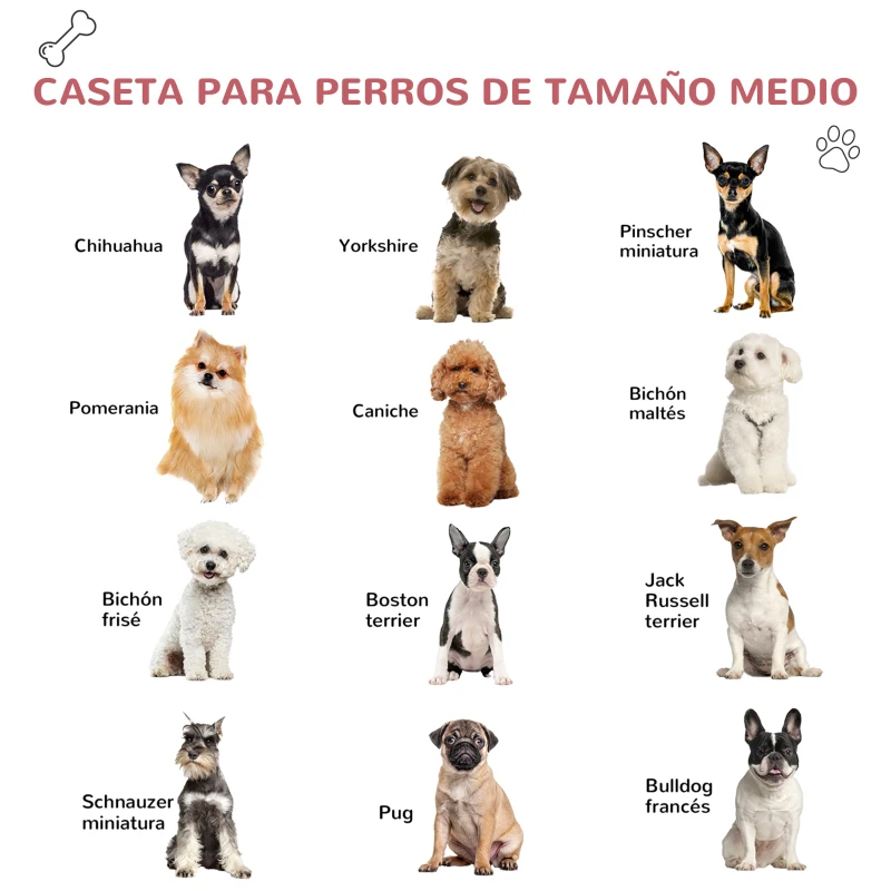 PawHut Caseta para Perro con Puerta Extraíble Base Elevada 3 Respiraderos y Ventana Abrible Caseta de Perros para Interior y Exterior 72x87x75 cm Gris Rojo