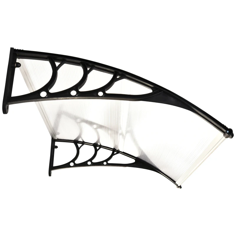 Outsunny Front Door Canopy Outdoor Awning Aluminium Rigid Plastic Polycarbonate Rain Shelter UV Water Rain Resistant 120 x 75cm White