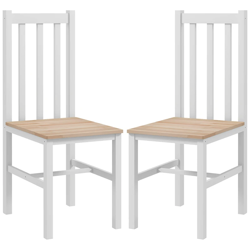 HOMCOM Juego de 2 Sillas de Comedor y Cocina con Respaldo de Listones Estructura de Madera de Pino 38,5x47,5x99 cm Blanco