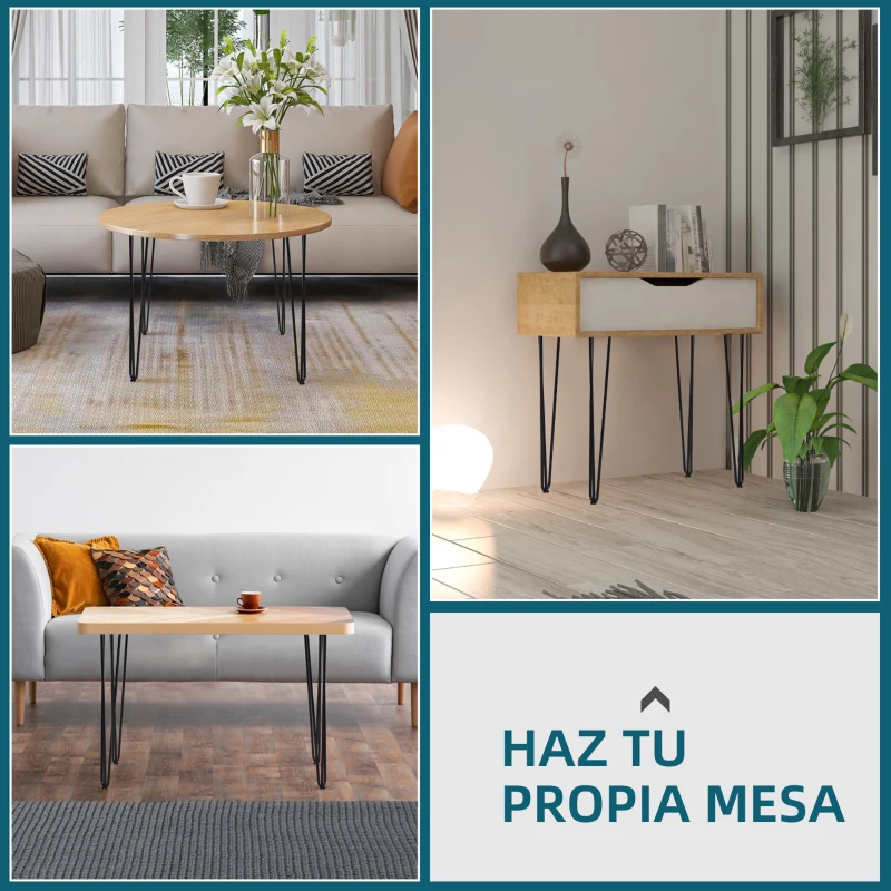 HOMCOM Conjunto de 4 Patas para Mesa de Estilo Industrial y Diseño Horquilla con Protectores Anti-arañazos de Goma 12x12x71cm Tornillos de Montaje Incluidos Negro