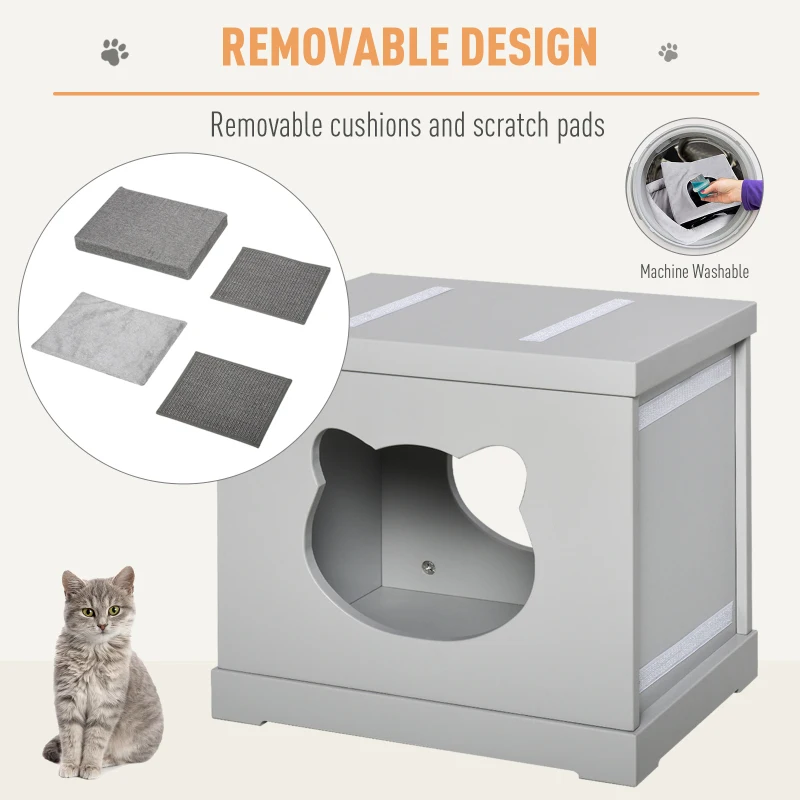 PawHut Cat House Bed Cat Scratching Cube for Small Cat Pet Furniture with Removable Scratching Pad and Soft Cushion Grey