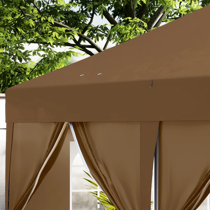Outsunny Carpa Plegable 6x3 m Gazebo con 6 Paredes Laterales Impermeable Anti-UV y Bolsa de Transporte para Camping Fiesta Café