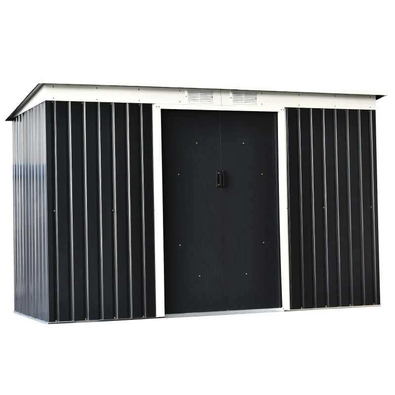 Outsunny Casetta da Giardino Porta Utensili in Lamiera di Acciaio con Porte Scorrevoli, 280x130x172cm, Grigio-Nero