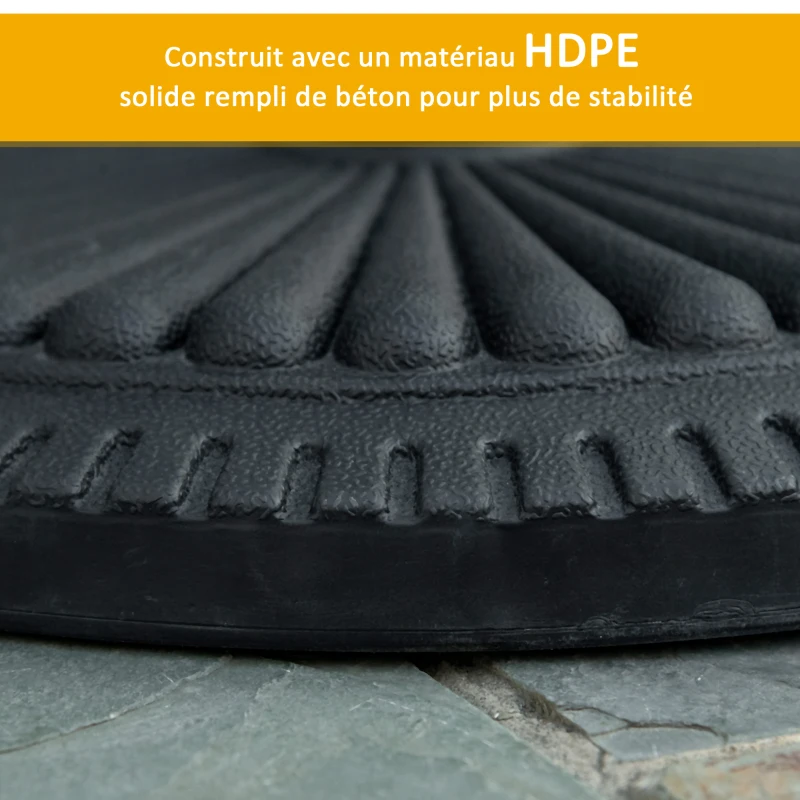 Outsunny Pied de parasol base de lestage parasol rond ciment HDPE motif rosace Ø 49 cm poids net 14 Kg noir