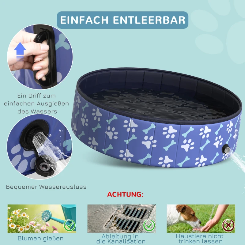 PawHut Hundepool Faltbar Planschbecken für Hunde bis 65 kg Ø120 x 30 cm Rutschfest Hundebadewanne Swimmingpool Schwimmbecken für Hunde und Katzen