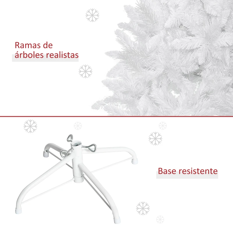 HOMCOM Árbol de Navidad Artificial 180 cm con 550 Ramas Hojas de Plástico Decoración Navideña para Interiores Blanco