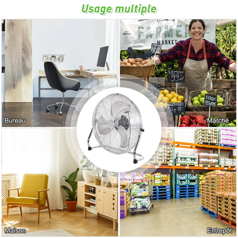 HOMCOM Ventilateur de bureau puissant 100 W avec 3 vitesses et inclinaison réglable à 120° pour chambre bureau à domicile gris