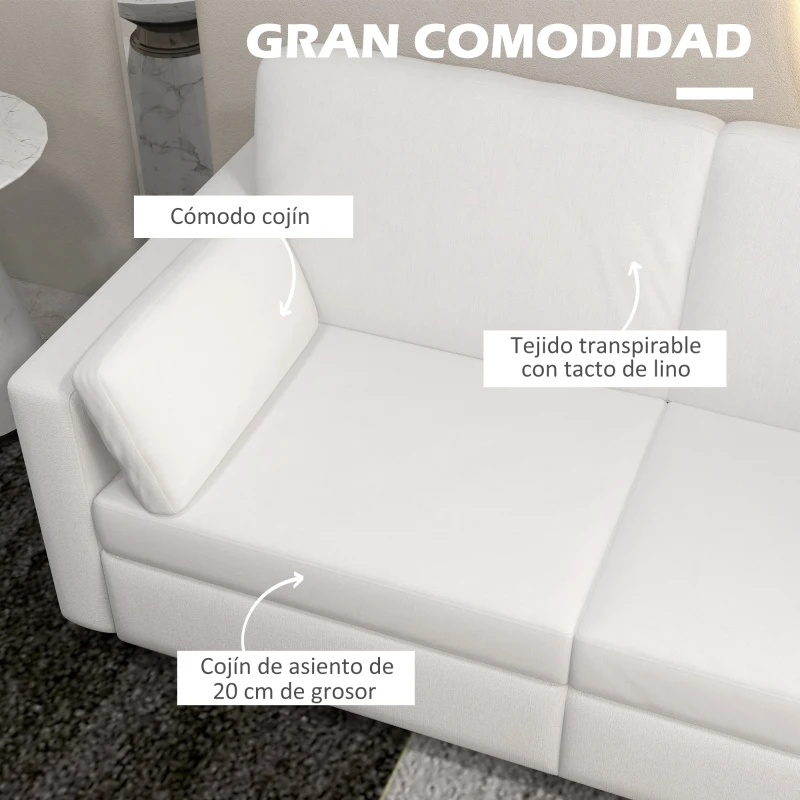 HOMCOM Sofá de 3 Plazas Sofá de Salón Tapizado en Poliéster con 2 Cojines Sofá de Diseño para Dormitorio 178x82x85 cm Crema