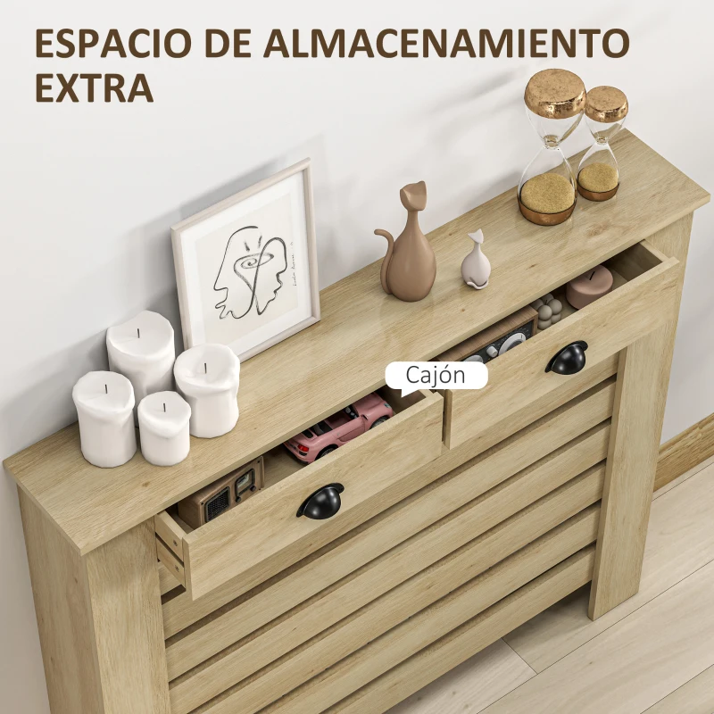 HOMCOM Cubre Radiadores de MDF con Cajón Cubierta para Radiador para Salón Dormitorio Pasillo 111x19x95,5 cm Roble(m-6)