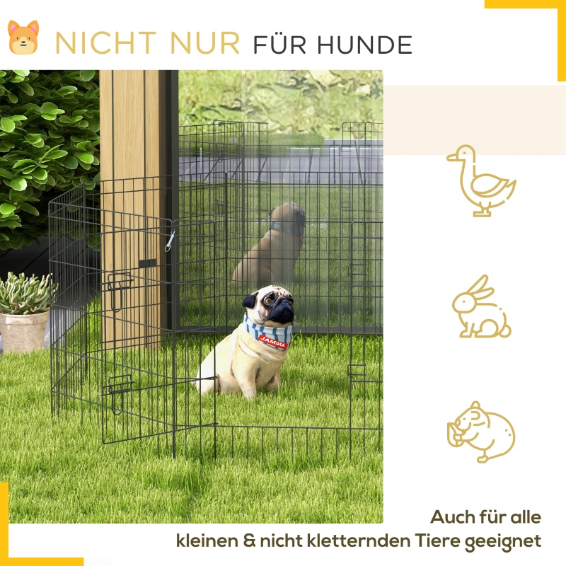 PawHut Haustierlaufstall, Spielgehege für Welpen und kleine Hunde, mit Tür, Indoor- und Outdoor-tauglich, 76 cm, Schwarz(m-5)