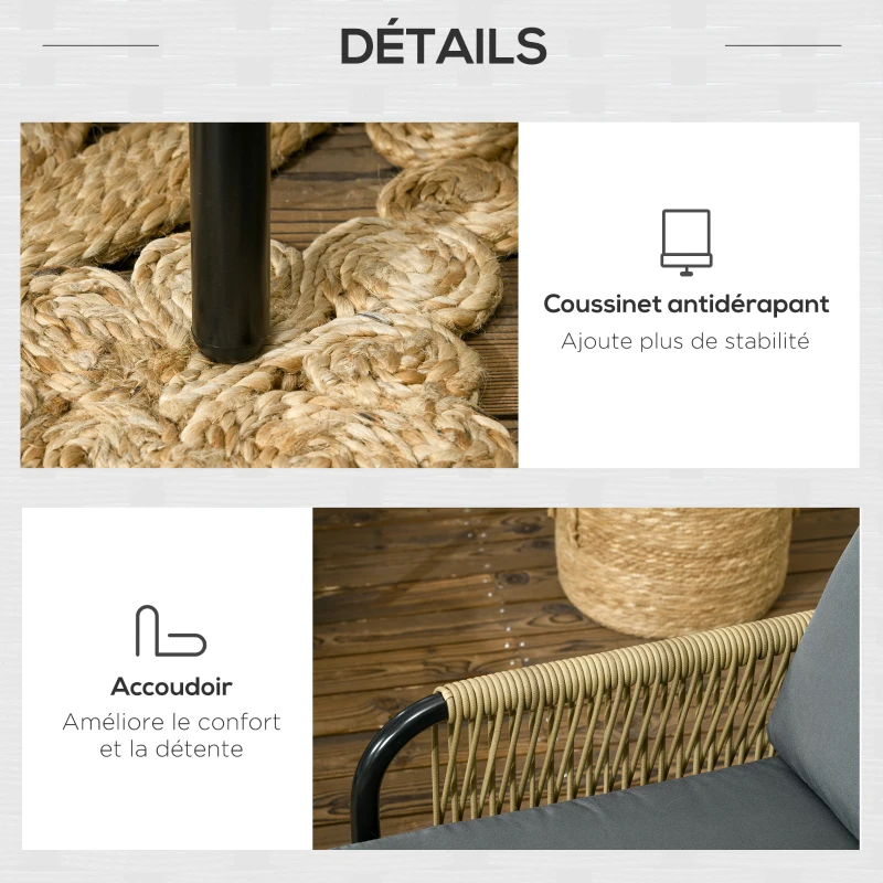 Outsunny Salon de jardin en résine tressée modulable 4 pers. 5 pièces avec 1 canapé 2 fauteuils et 2 tables basses rondes sable