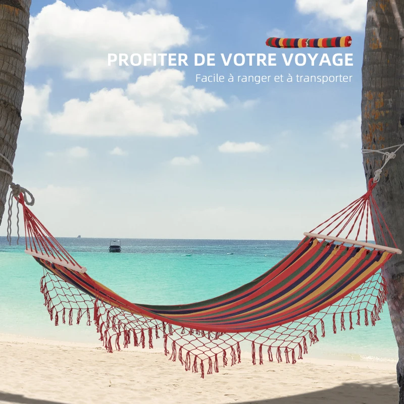 Outsunny Hamac de Voyage Respirant Portable Toile de hamac dim. 2L x 1l m Coton Polyester Multicolore