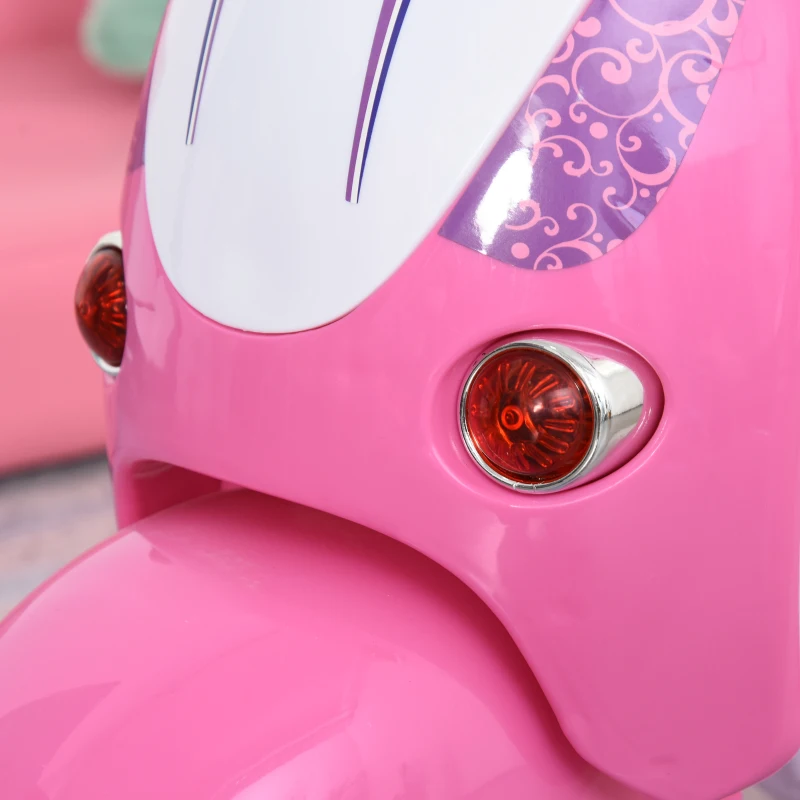 HOMCOM Triciclo per Bambini da 18-72 Mesi con Suoni e Luci, Triciclo con Maniglione e Tettuccio Rimovibile a Forma di Moto, Rosa