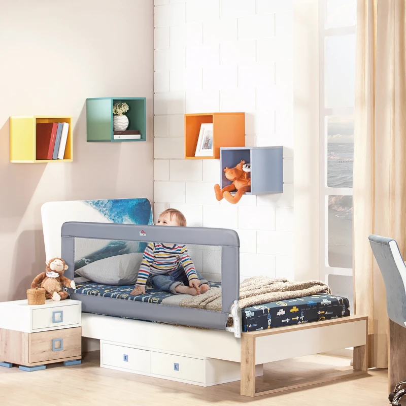 HOMCOM Bettschutzgitter, Stahl, klappbar, waschbarer Stoffbezug, für Kinder 1,5-5 Jahren, grau, 150 x 40 x 60cm