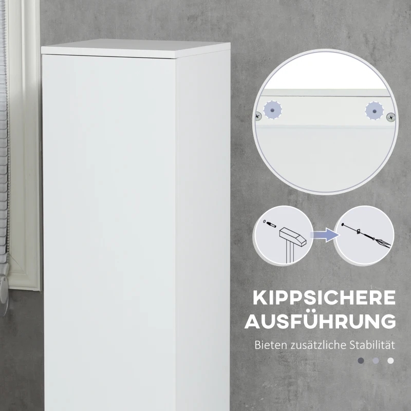 kleankin Badezimmerschrank, 5 Fächer, unsichtbare Griffleisten, weiß, 30 x 28 x 152,5 cm