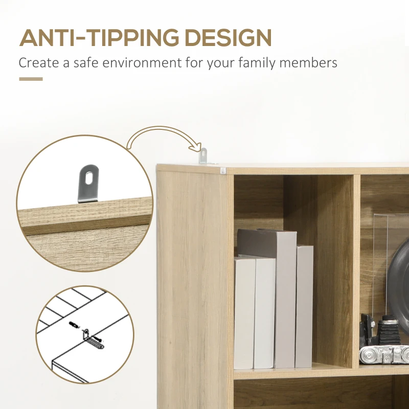 HOMCOM Modern Bookcase with Bottom Cabinet and 6 Open Shelves, Freestanding Bookshelf for Study Living Room Home Office, Natural and Dark Grey