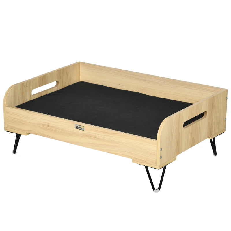 Pawhut Haustiersofa Hundematte Katzensofa Hundecouch Hundebett mit Kissen Indoor modernes Sofa für kleine und mittelgroße Hundesofa waschbarer Bezug Stahlbeine Natur+schwarz 82 x 56 x 31,5 cm