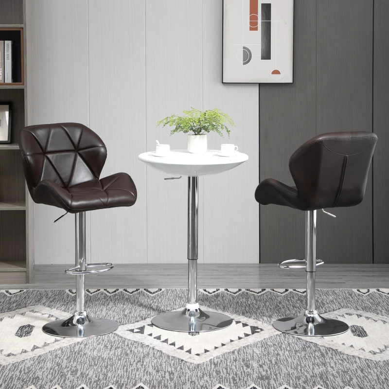 HOMCOM Set 2 Sgabelli da Bar con Altezza Regolabile, Base in Metallo e Seduta in Pelle PU, Sgabelli da Cucina con Schienale e Poggiapiedi, 51.5x57.5x93-114.5cm, Marrone e Argento