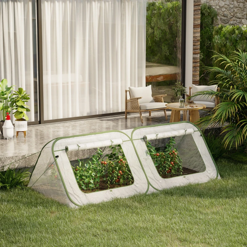 Outsunny Pop Up Mini Greenhouse with Roll Up Doors & Portable Zipper Bag for Plants Outdoor, PE Cover, 240 x 120 x 75cm