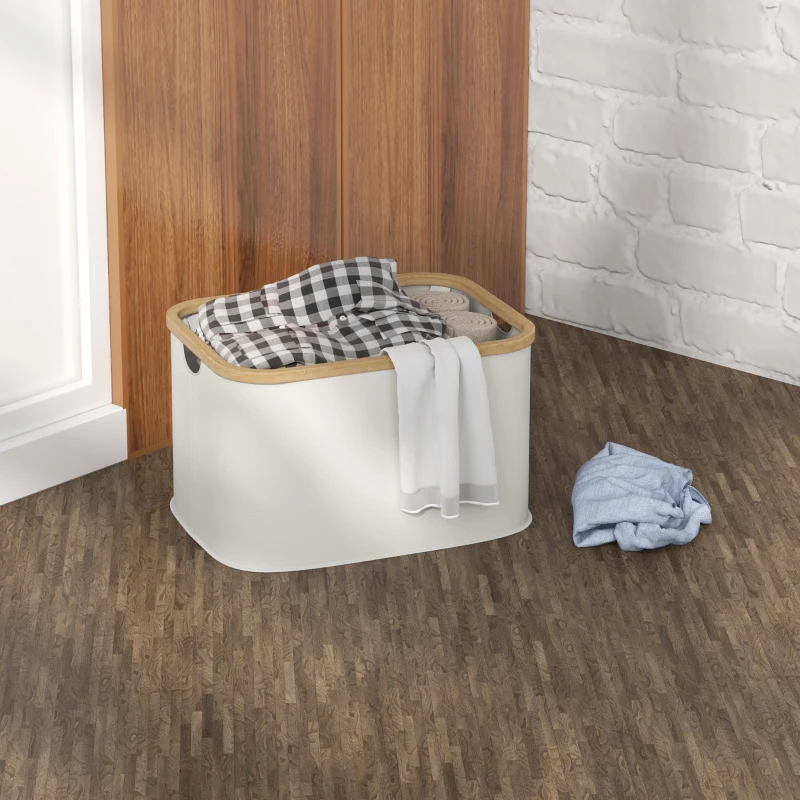 HOMCOM Cesto de la Ropa Sucia Plegable 36 L con Asas para Baño Dormitorio Lavadero 44,3x33,3x26,5 cm Crema