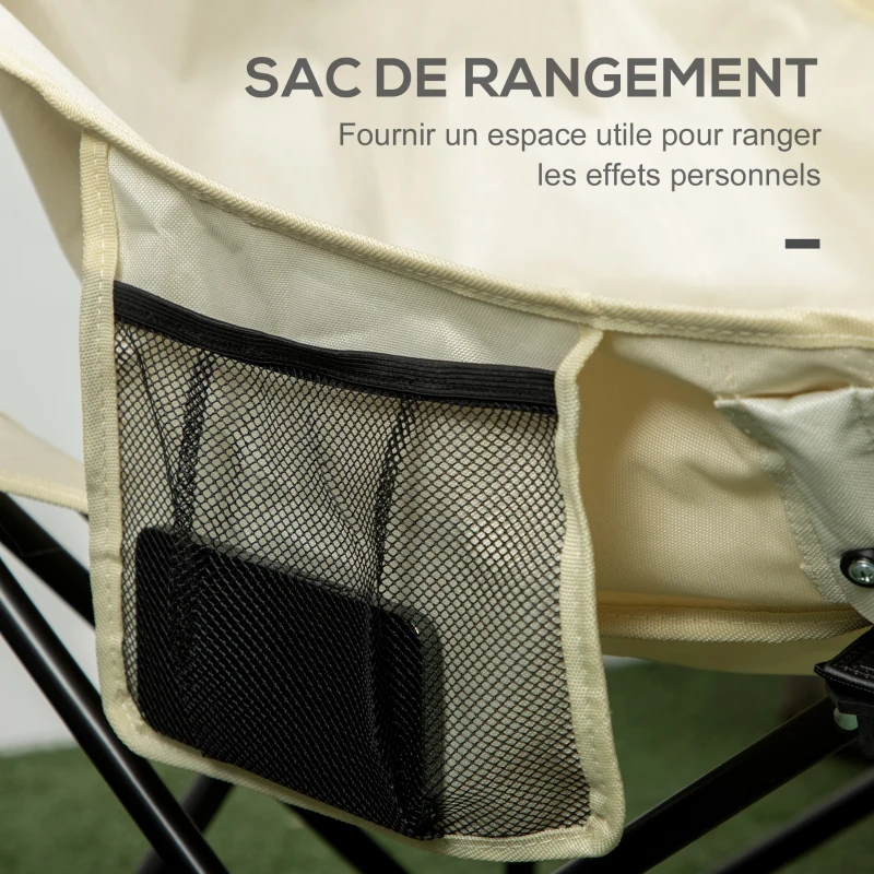 Outsunny Chaise de camping pliable avec sac de transport et pochette latérale compact ultra légère beige