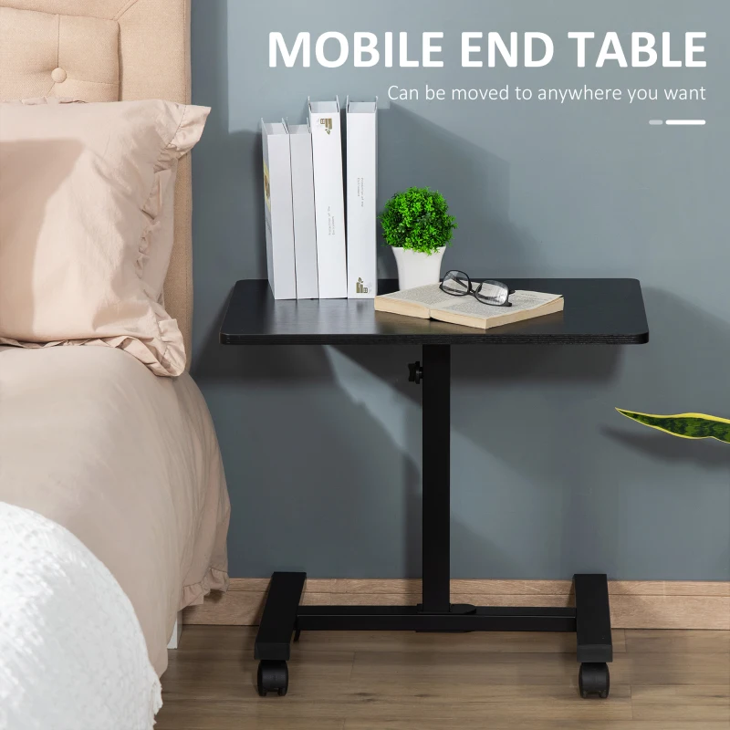 HOMCOM Laptop Table Height Adjustable, Mobile Laptop Stand with Wheels, Sofa Side Table for Home Office, Black