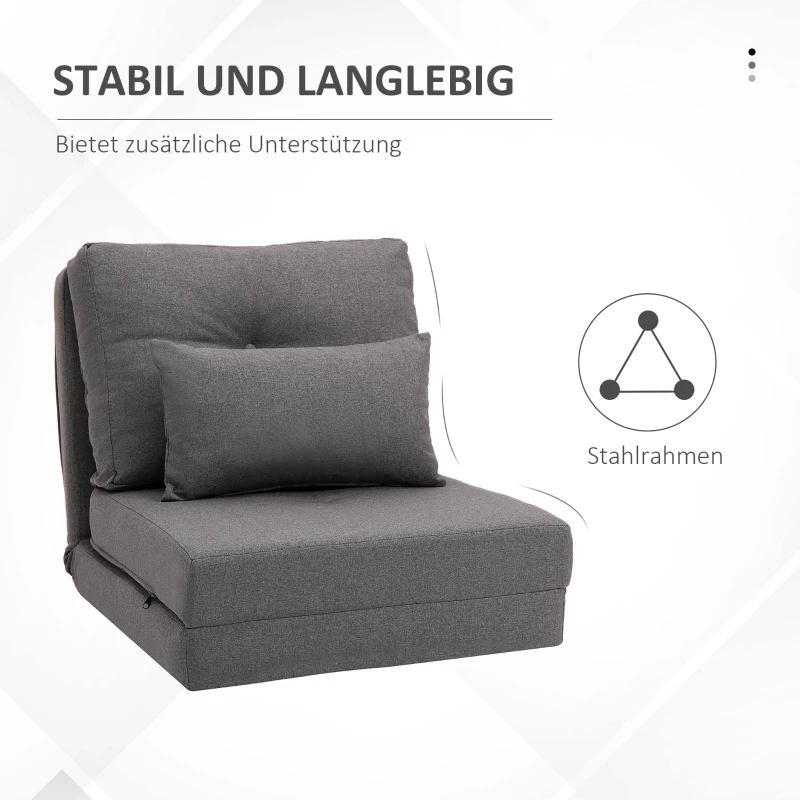 HOMCOM Bodensessel Klappmatratze Schlafmatte, 2-in-1-Design, abnehmbares Kissen, 60 x 80 x 56 cm, Dunkelgrau(m-7)