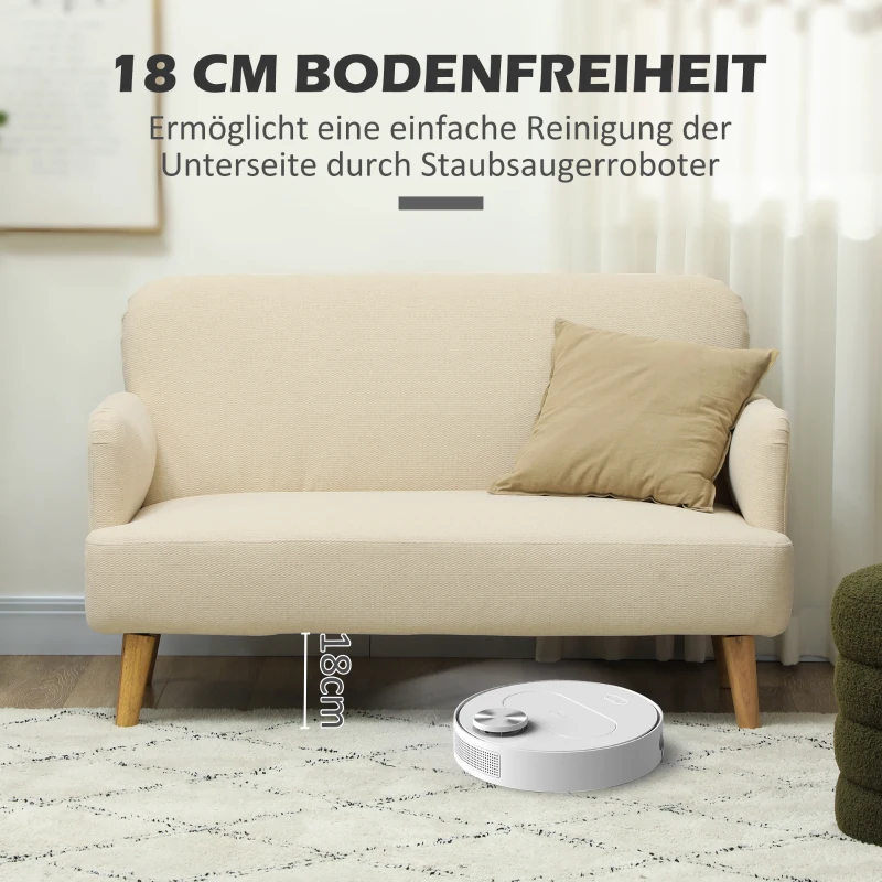 HOMCOM Zweisitzer-Sofa, kompakt, hautfreundlicher Bezug, bis 240 kg, 130x74x79 cm, Cremeweiß(m-6)