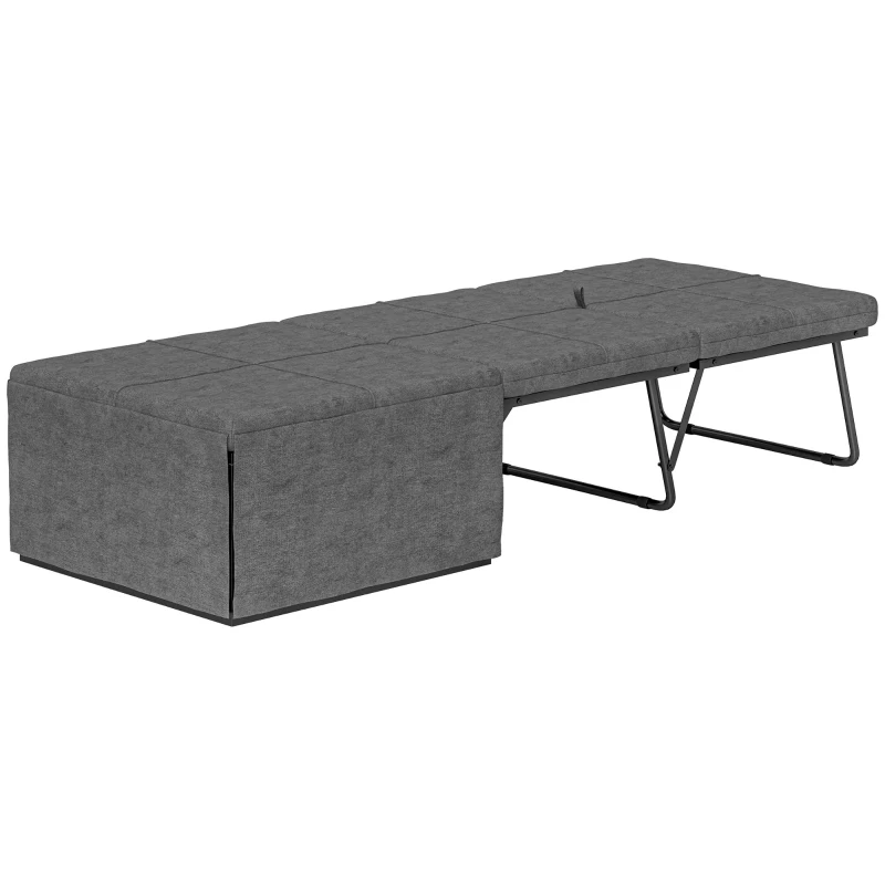 HOMCOM Folding Bed with Linen Sponge Mattress and Dust Cover, Foldable Guest Bed Compact Single Bed with Metal Frame, 69 x 181.5 cm, Grey(m-14)