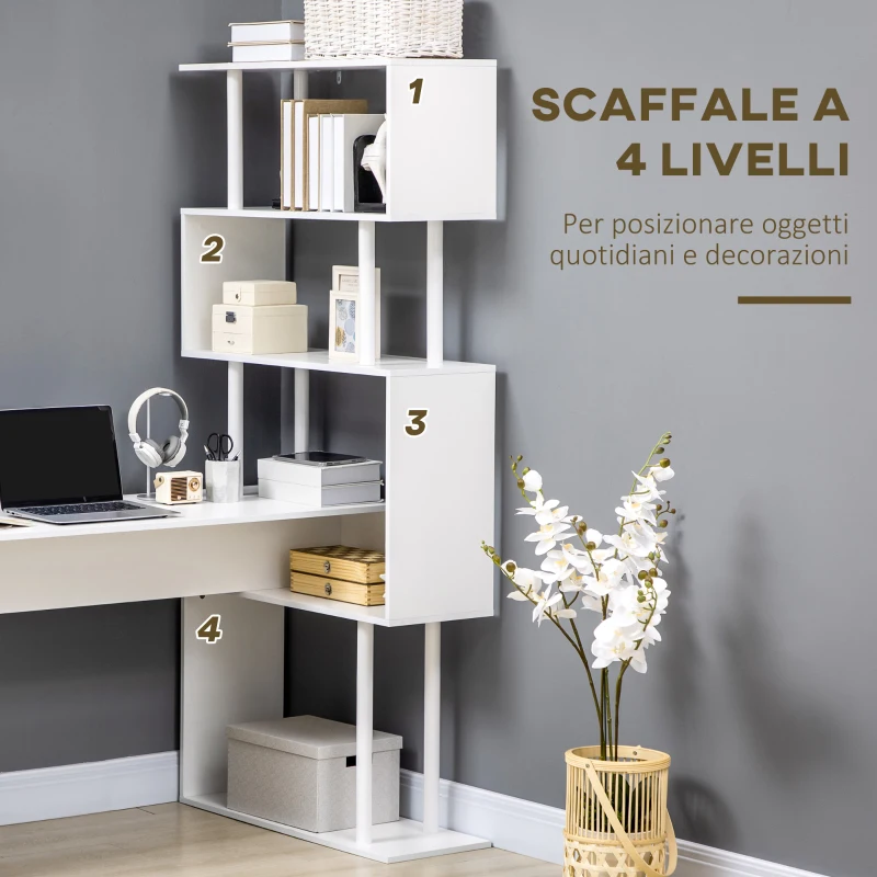 HOMCOM Scrivania Angolare Moderna in Truciolato per Ufficio e Studio con Ripiano a 4 Livelli, 120x80x176 cm, Bianco