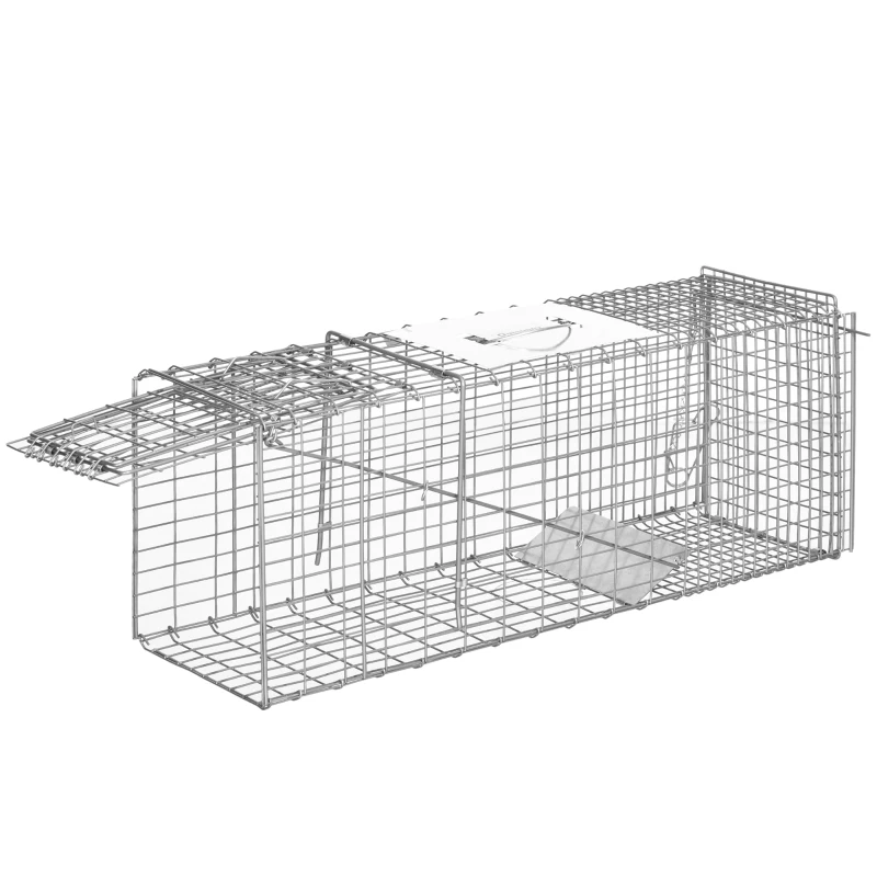 Outsunny Piège cage de capture pliante pour petits animaux type rats et souris - 2 portes poignée 81 x 26 x 34,5 cm acier gris