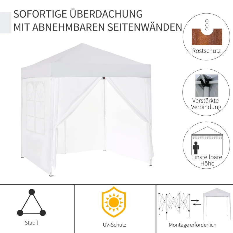 Outsunny Faltpavillon, Bierzelt, 4 abnehmbare Seitenwände, 2 Fenster, Metallrahmen, 2 x 2m, Weiß