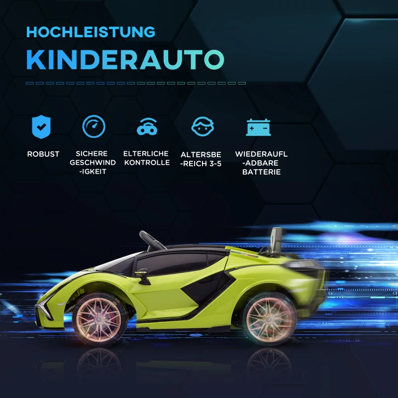 HOMCOM Kinder-Elektroauto, Lamborghini, 3-5 km/h, Fernsteuerung, für 3-5 Jahre, Grün(m-4)