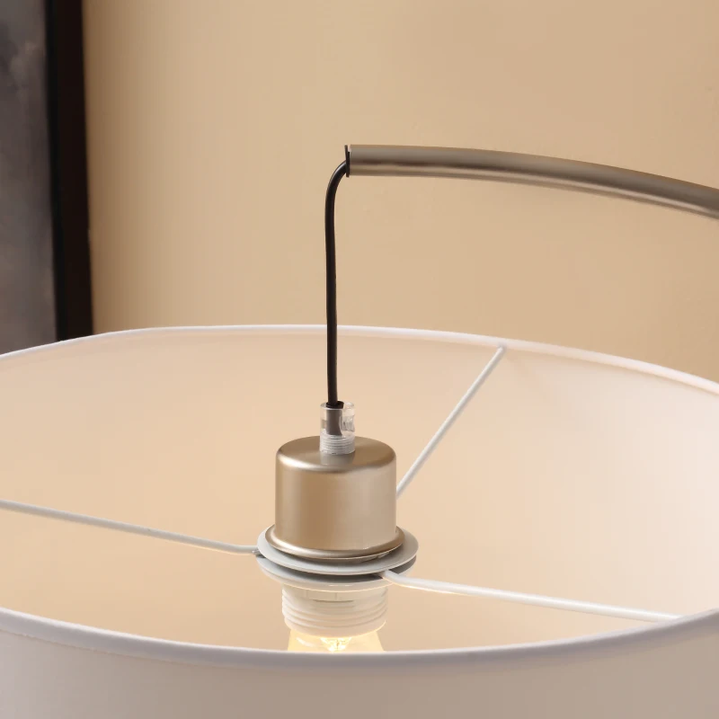 HOMCOM Lampadaire arc lampadaire arceau courbé design contemporain abat-jour polyester interrupteur à pied pour salon chambre et bureau 90 x 38 x 183 cm blanc et argent