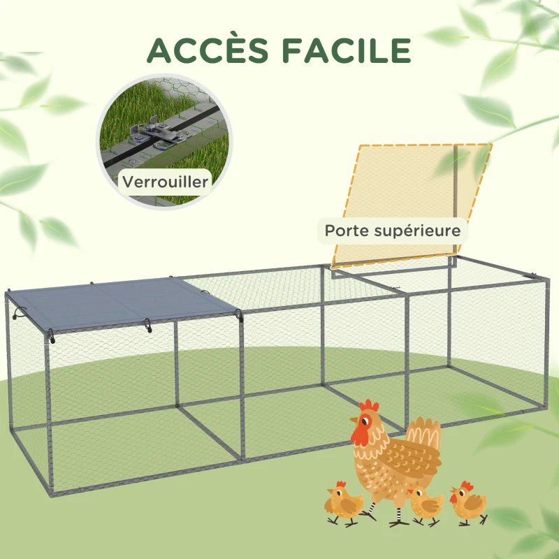 PawHut Enclos poulailler cage clapier extérieur 3 m² pour petits animaux dim. 3 x 1 x 0,8 m acier galvanisé
