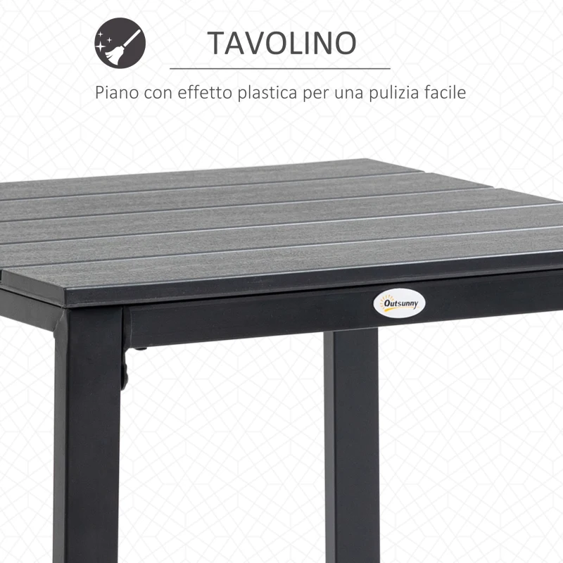 Outsunny Set da Giardino 3 Pezzi con Tavolino e 2 Sedie con Cuscini, Acciaio e Plastica, Grigio Scuro