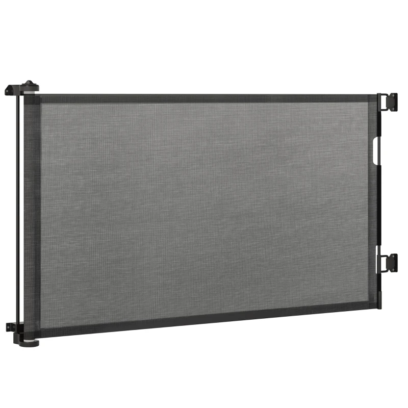 PawHut Barrière escalier chien rétractable opération à une main cadre en alliage d'aluminium tissu mesh 150 x  85 cm noir