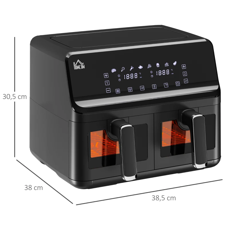 HOMCOM Friteuse à air sans huile Air Fryer double compartiment 8L 2500 W 8 programmes écran température réglable minuterie noir