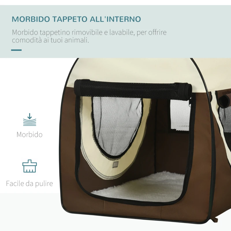 PawHut Trasportino per Animali Domestici Pieghevole in Oxford con Cuscino Rimovibile Lavabile e Borsa per Trasporto, 70x51x59cm, Marrone