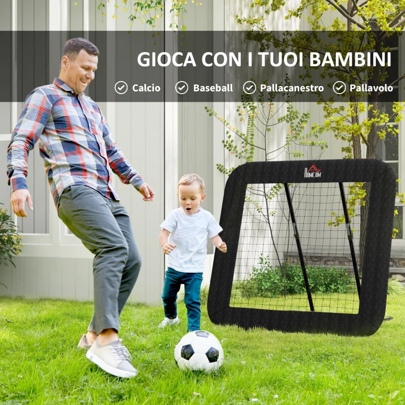 HOMCOM Rebounder Pieghevole e Regolabile da Esterno per Calcio, Baseball e Pallavolo, 128x118x108-120 cm, Nero