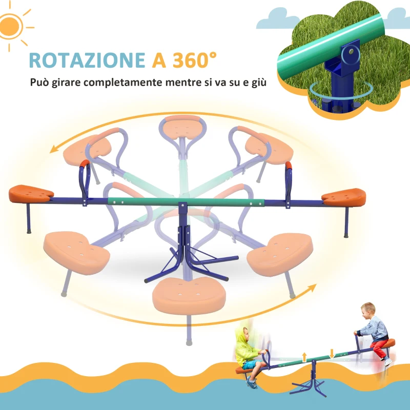 Outsunny Altalena a Bilico per Bambini 3-8 Anni con Rotazione a 360°, in Acciaio e PP, 192x60x60 cm